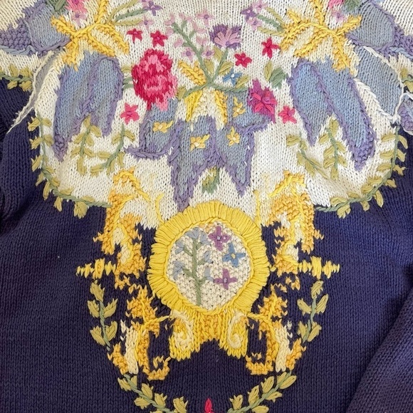 JENNIFER REED Vintage Cottagecore Floral 80s Hand knit Sweater Size Small - Picture 6 of 9